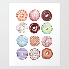 Dozen Donuts Watercolor Art Print