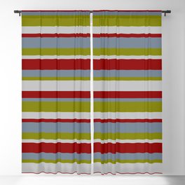 [ Thumbnail: Slate Gray, Green, Grey & Dark Red Colored Pattern of Stripes Blackout Curtain ]
