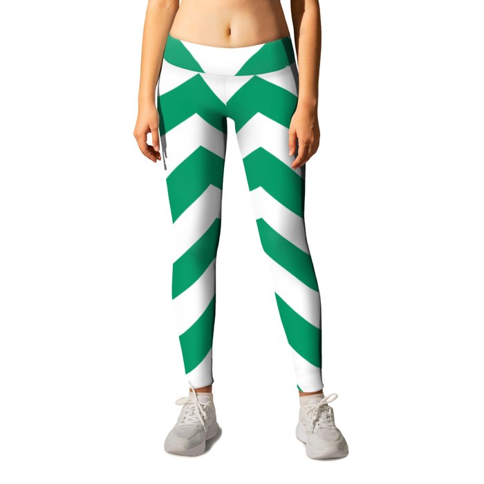 Green-cyan - green color - Zigzag Chevron Pattern Leggings