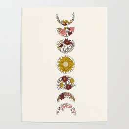 Floral Phases of the Moon Poster