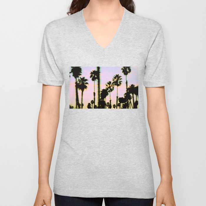 California Dreaming Palm Trees Sunset V Neck T Shirt
