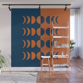 Moon Phases 32 in Navy Blue Orange Wall Mural