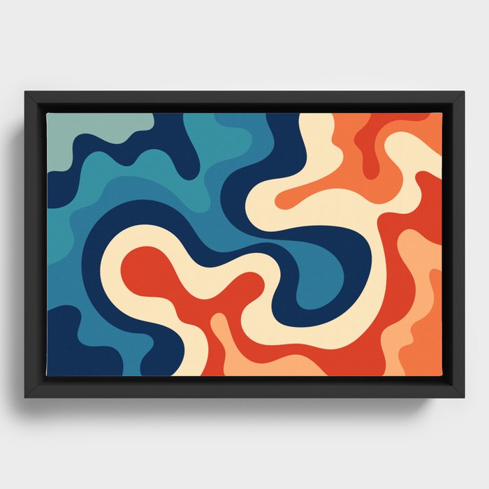 Waves Approaching The Beach Abstract Nature Art In Retro 70s & 80s Color Palette Framed Canvas