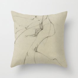 Horizontal Minimalist Figure Drawing Nude Female Seated Beige and Black Expressive Gesture Throw Pillow