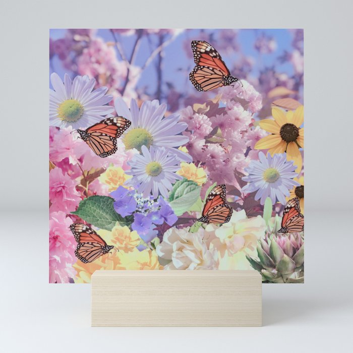 Butterflies and Flowers Collage Mini Art Print