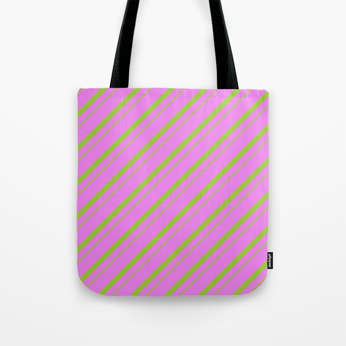 Violet and Green Colored Lines/Stripes Pattern Tote Bag