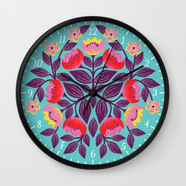 Colorful turquoise floral clock with numbers Wall Clock
