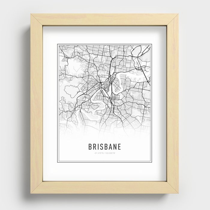Brisbane, Australia City Map Recessed Framed Print
