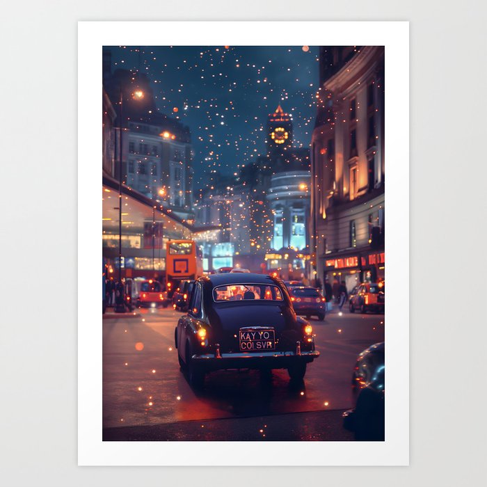 Midnight Drive: Retro Lights and City Sights Art Print