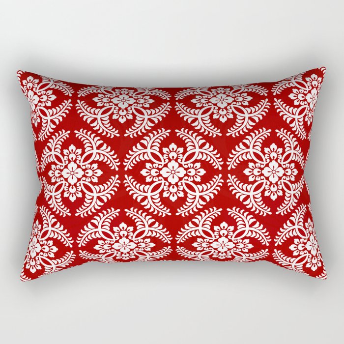 Japanese Medallion Pattern, Deep Red and White Rectangular Pillow