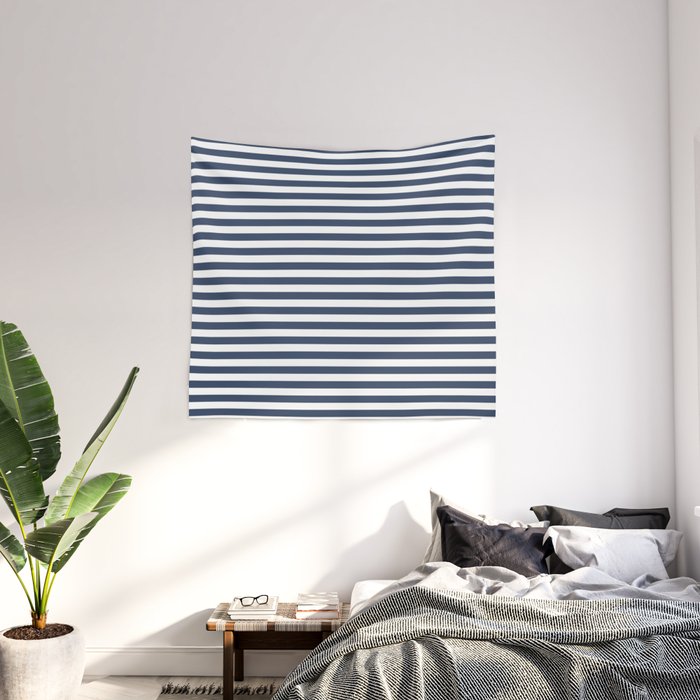 Navy Blue and white Stripes Wall Tapestry by KOOVOX | Society6