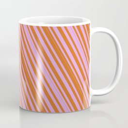[ Thumbnail: Chocolate and Plum Colored Lined/Striped Pattern Coffee Mug ]