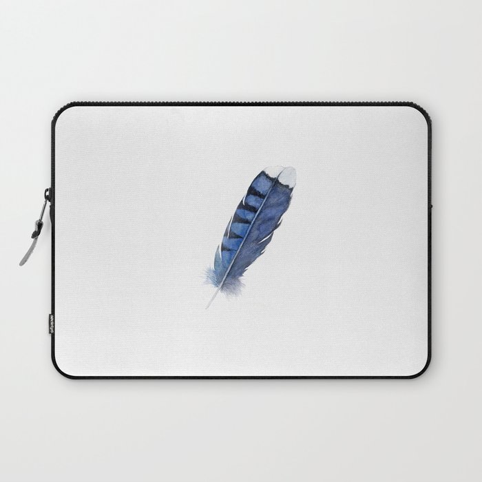 Blue Jay Feather , Blue Feather, Watercolor Feather, Watercolor painting by Suisai Genki Laptop Sleeve