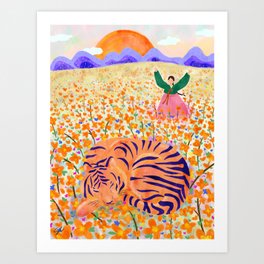 Tiger Flower Field  Art Print
