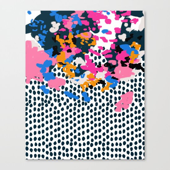 Kenzi - Flowers with Dots - Floral Abstract, graphic design print pattern Canvas Print