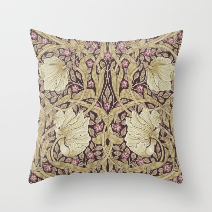 William Morris Pimpernel Orchid & Violets Floral Textile Pattern Throw Pillow