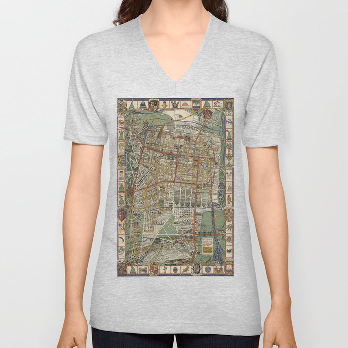 Mexico City Map - Vintage Pictorial Map V Neck T Shirt