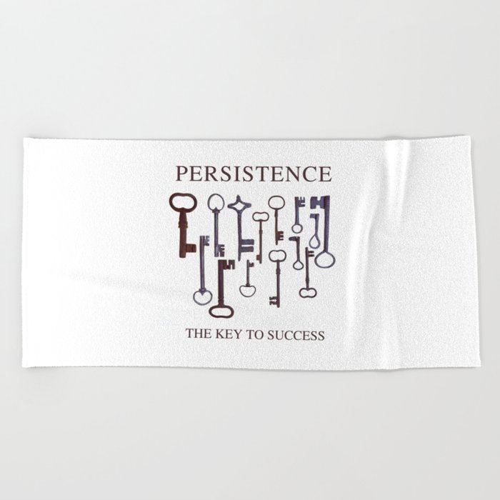 PERSISTENCE - the key to success - antique vintage keys white minimalist design Beach Towel