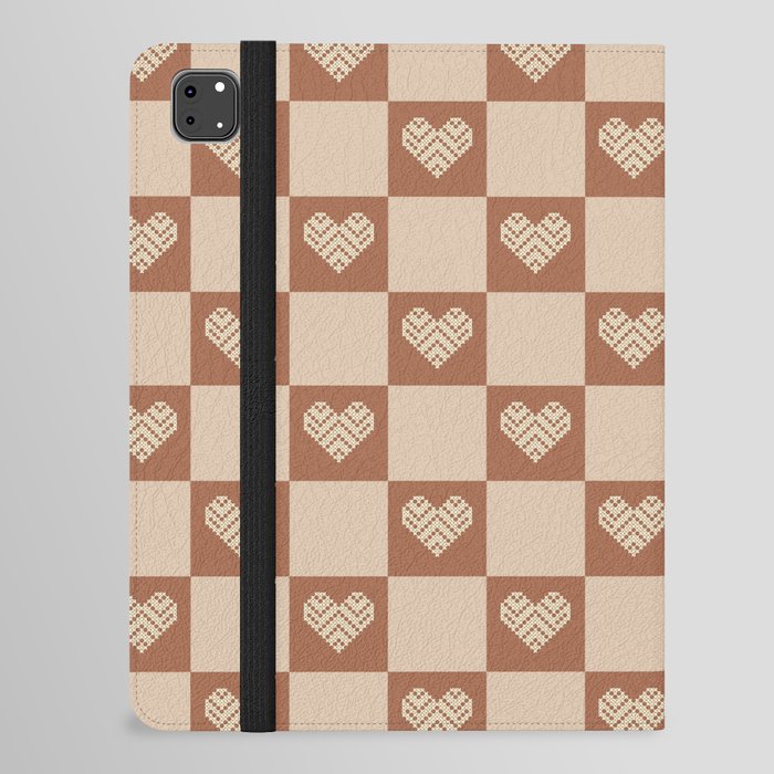 Stitched Hearts on Checker (Brown + Tan) iPad Folio Case