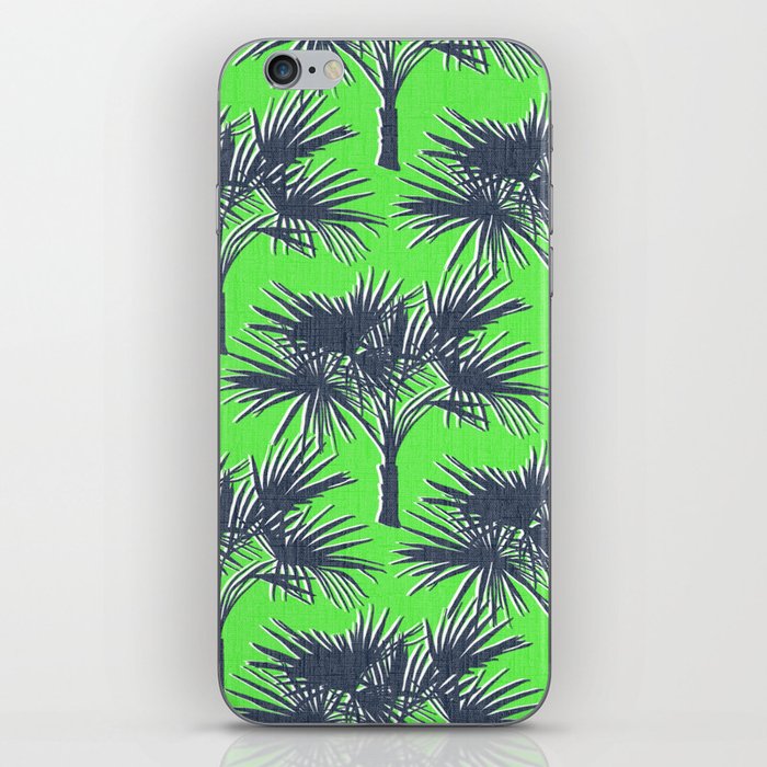 70’s Palm Trees Navy Blue on Lime Green iPhone Skin