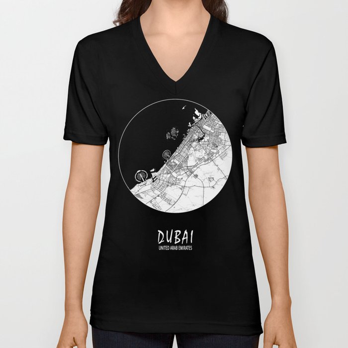 Dubai City Map of the United Arab Emirates - Full Moon V Neck T Shirt