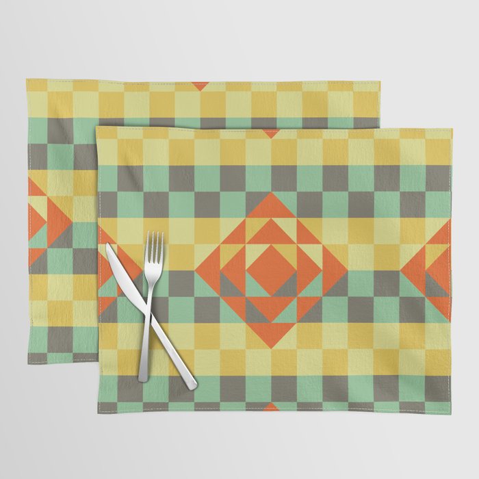 Green and yellow gingham checked ornament Placemat