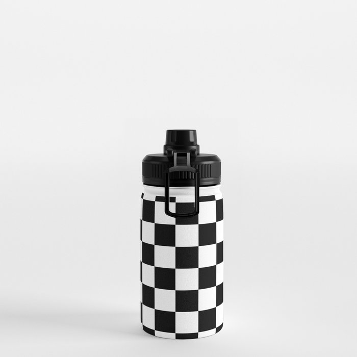 Check Checkered Checkerboard Geometric Black And White Pattern Water Bottle  by Daily Regina Designs