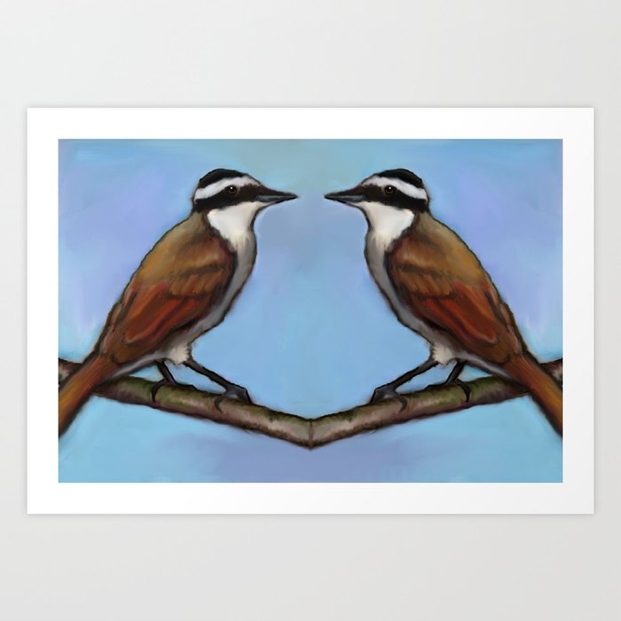Two Kiskadees, Birds Face to Face, Bird Couple Art Print