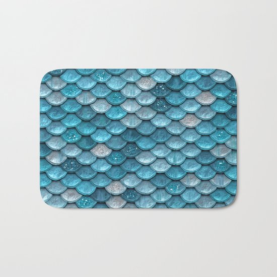 Luxury turquoise mermaid sparkling glitter scales - Mermaidscales Bath Mat