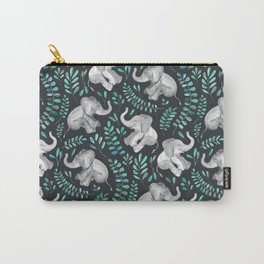 Laughing Baby Elephants – emerald and turquoise Carry-All Pouch