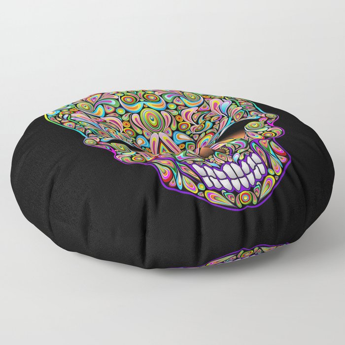 Psychedelic Skull Art Design Floor Pillow