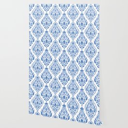 Blue and white damask vintage seamless pattern. Vintage, paisley elements. Traditional, Turkish motifs.  Wallpaper