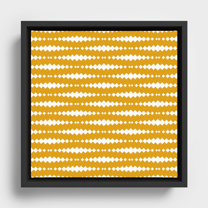 Mustard and White Geometric Horizontal Striped Pattern Framed Canvas