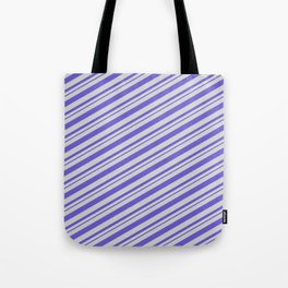 [ Thumbnail: Light Grey & Slate Blue Colored Lines Pattern Tote Bag ]