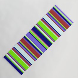 [ Thumbnail: Colorful Brown, Medium Slate Blue, Blue, Chartreuse & Light Cyan Colored Striped/Lined Pattern Yoga Mat ]