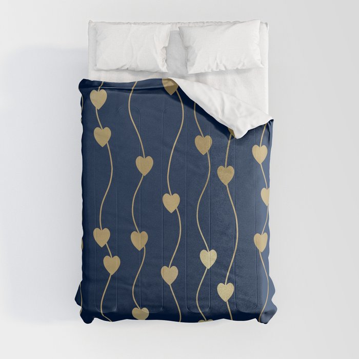 Heart Strings in Navy and Gold Comforter