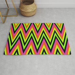 Chevron Design In Green Lime Red Pink Zigzags Area & Throw Rug