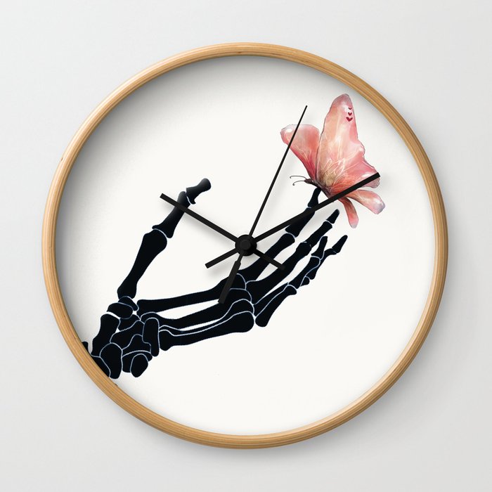 Butterfly on Skeleton Hand Wall Clock