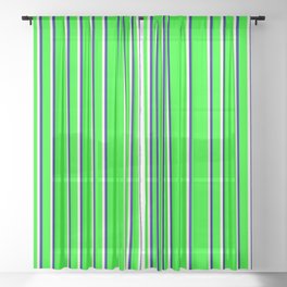 [ Thumbnail: Lime, Beige & Blue Colored Striped Pattern Sheer Curtain ]