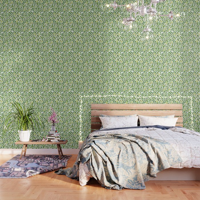 Bergamot and leaves - green Wallpaper