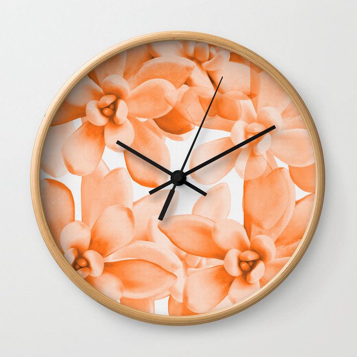 Succulents in Living Coral Color White Background #decor #society6 #buyart Wall Clock