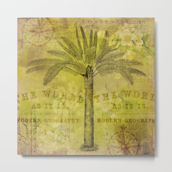 Vintage Journey palmtree typography travel collage Metal Print
