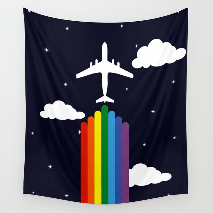 Rainbow airplane Wall Tapestry