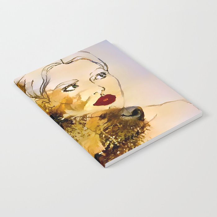 A young woman portrait with her dog - artistic illustration design Notebook