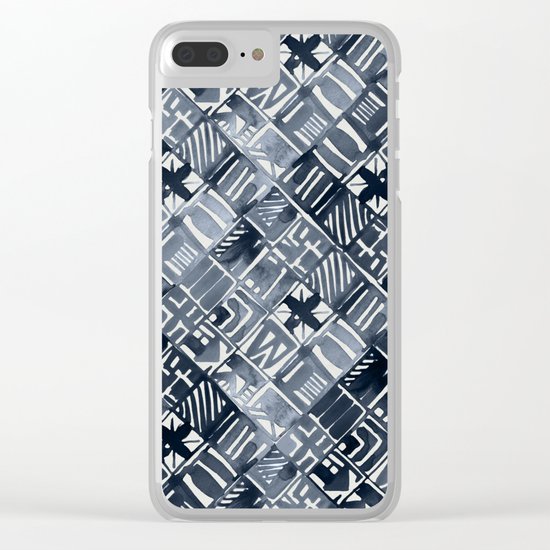 Simply Tribal Tiles in Indigo Blue on Lunar Gray Clear iPhone Case