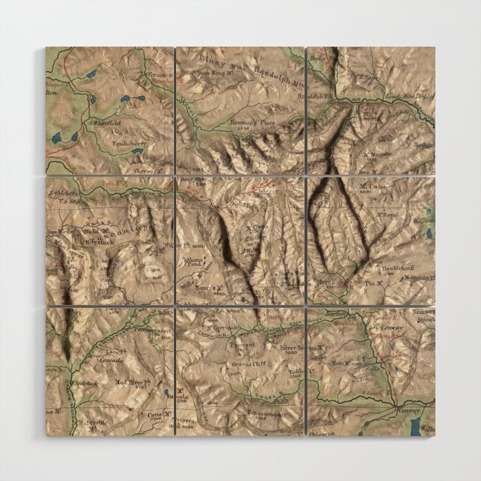 Vintage White Mountains Physical Map (1872) Wood Wall Art