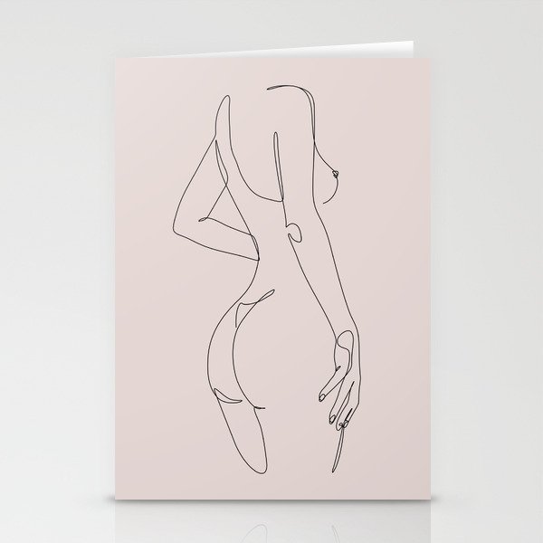 Nip and Butt in blush / Single line drawing of a nude woman body in cute pink / Explicit Design illustration  Stationery Cards