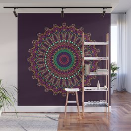 Colorful mandala, arabesque, rosette, emblem. Indian symbol. Isolated drwing. Meditation sign. Oriental lacy hand drawn, poster, background. Luxury design on pillow, linen, napkin, case, card, textile.  Wall Mural
