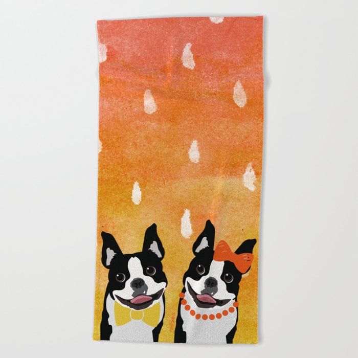 Boston Terriers Watercolor Beach Towel