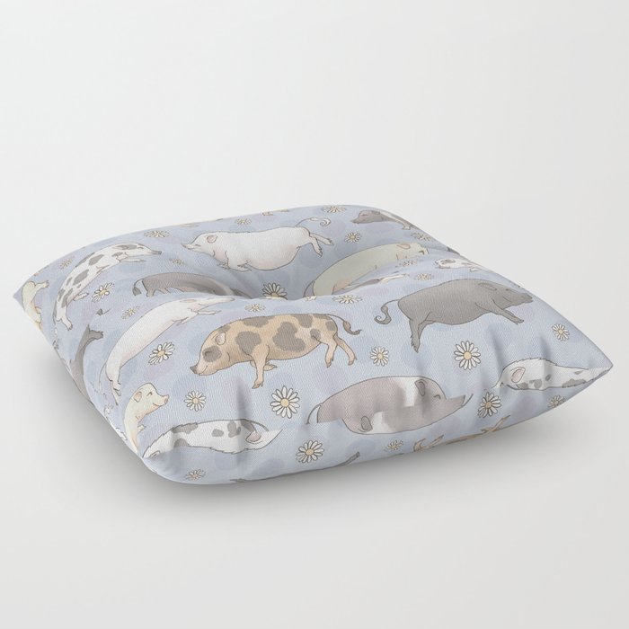 Mini Pig Parade - Blue Floor Pillow